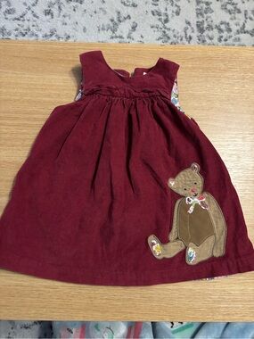 Baby Boden Burgundy Cord Dress with Floral Lining